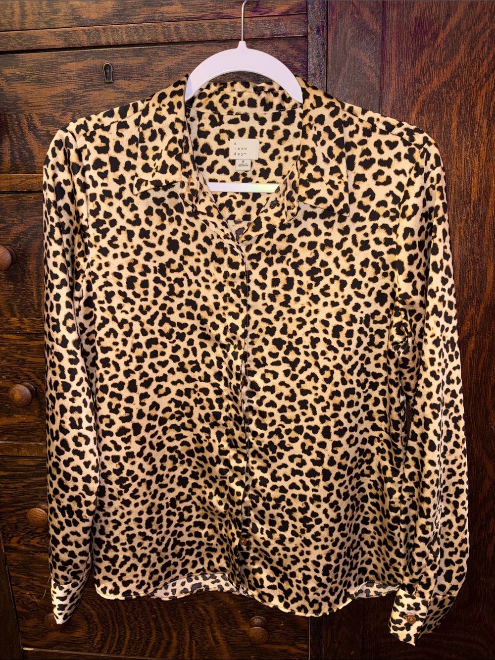 a new day Leopard Print Button-Down Shirt - Tan/Black